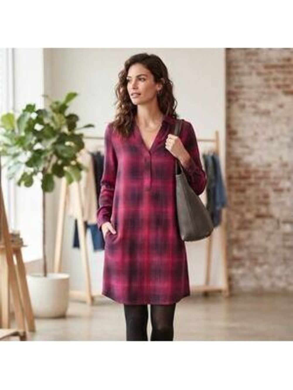 NWT J.Jill Plaid Split Neck Dress Ruby Red Multi Plus Size 3X